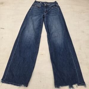 American Eagle Jeans Women Size 000 Regular Blue Low Rise Baggy Wide Leg Stretch